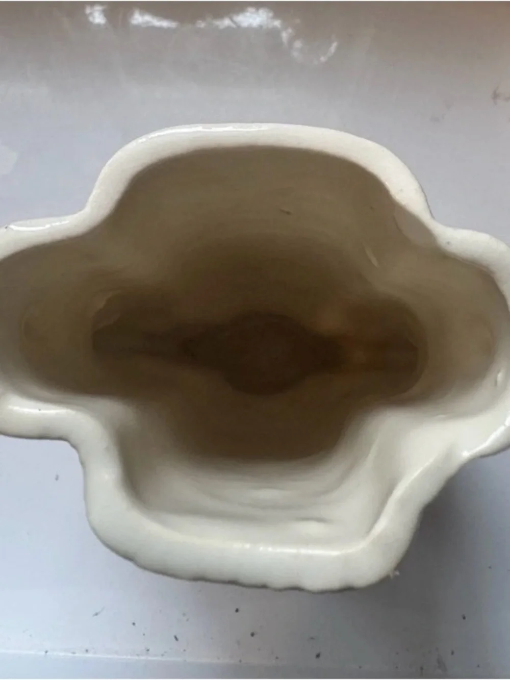 Vintage Cream Shawnee Brush Two Handled Small Pottery Vase.